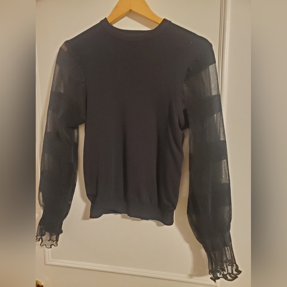 Elegant Black Sweater with Sheer Sleeves